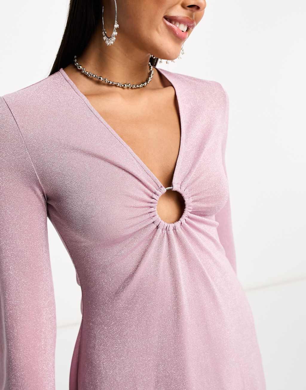 The Frolic exclusive serpentine long sleeve mini summer dress in lilac   Product Image