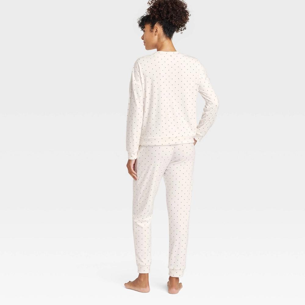 Women's Polka Dot Minky Fleece Pullover Top and Joggers Pajama Set - Auden™ Cream S Product Image