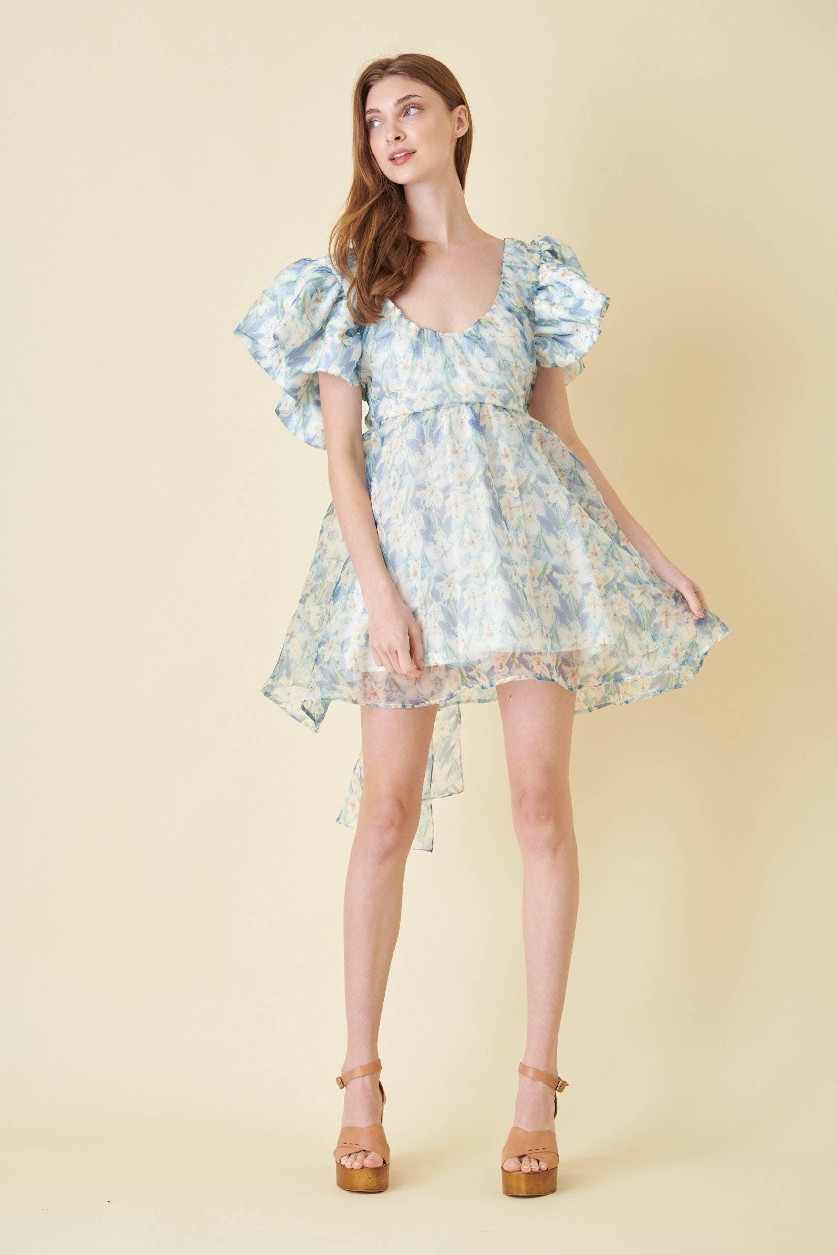 Watercolor Organza Bow Tie Mini Dress Product Image