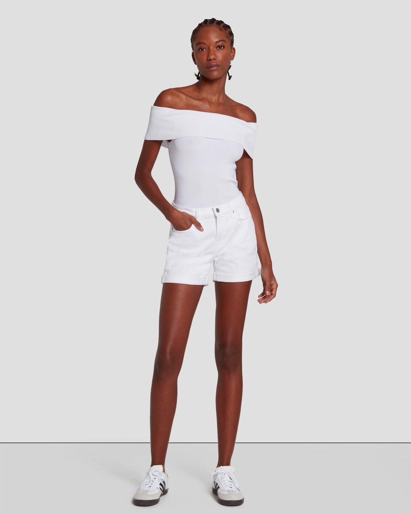 Broken Twill Mid Roll Short In White Product Image