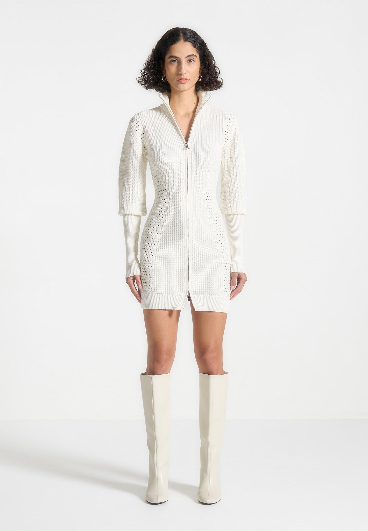 Chunky Knit Contour Jumper Dress - Off White Female Product Image