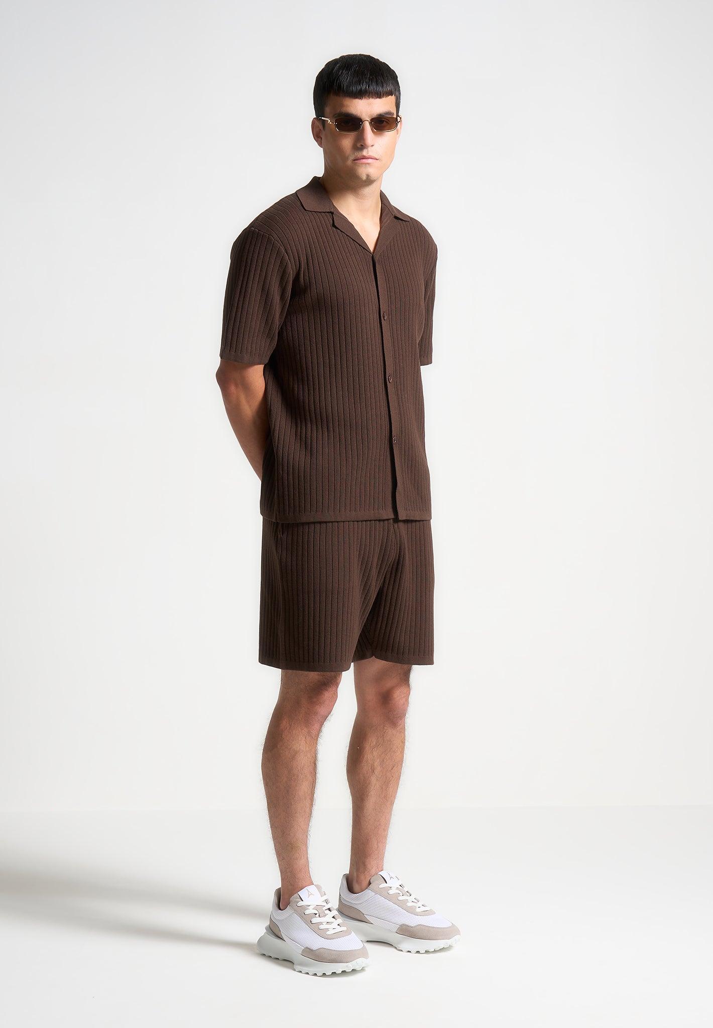 Ribbed Knit Shorts - Brown Male Product Image