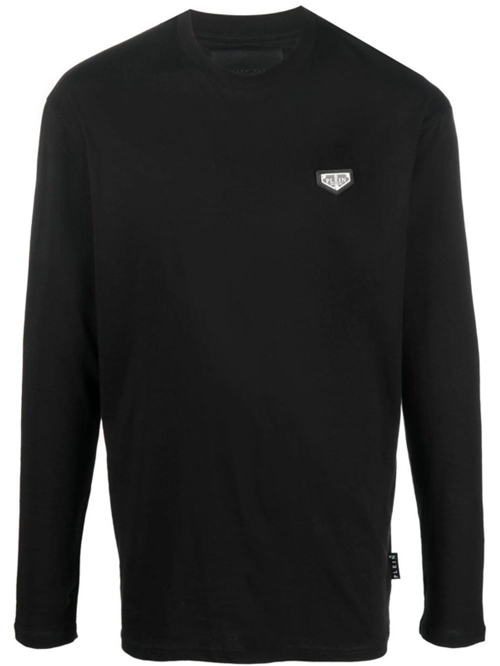 Round-neck Long-sleeve Top In Schwarz Product Image