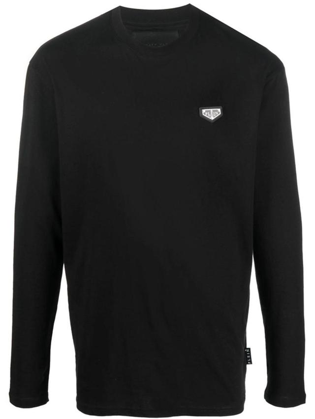 Round-neck Long-sleeve Top In Schwarz Product Image