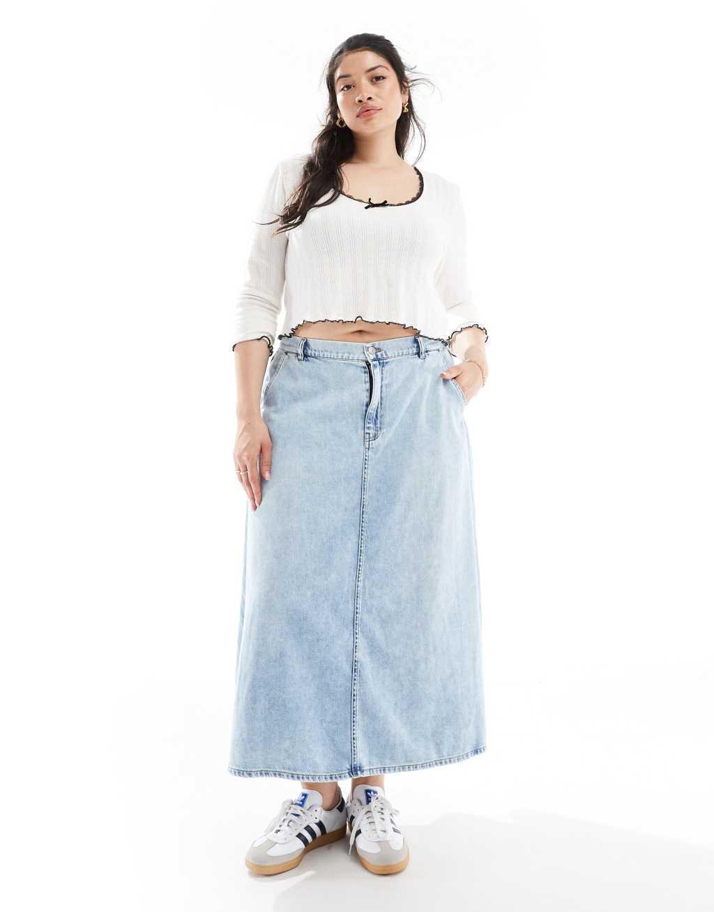 ONLY Curve denim midi skirt in light wash  Product Image