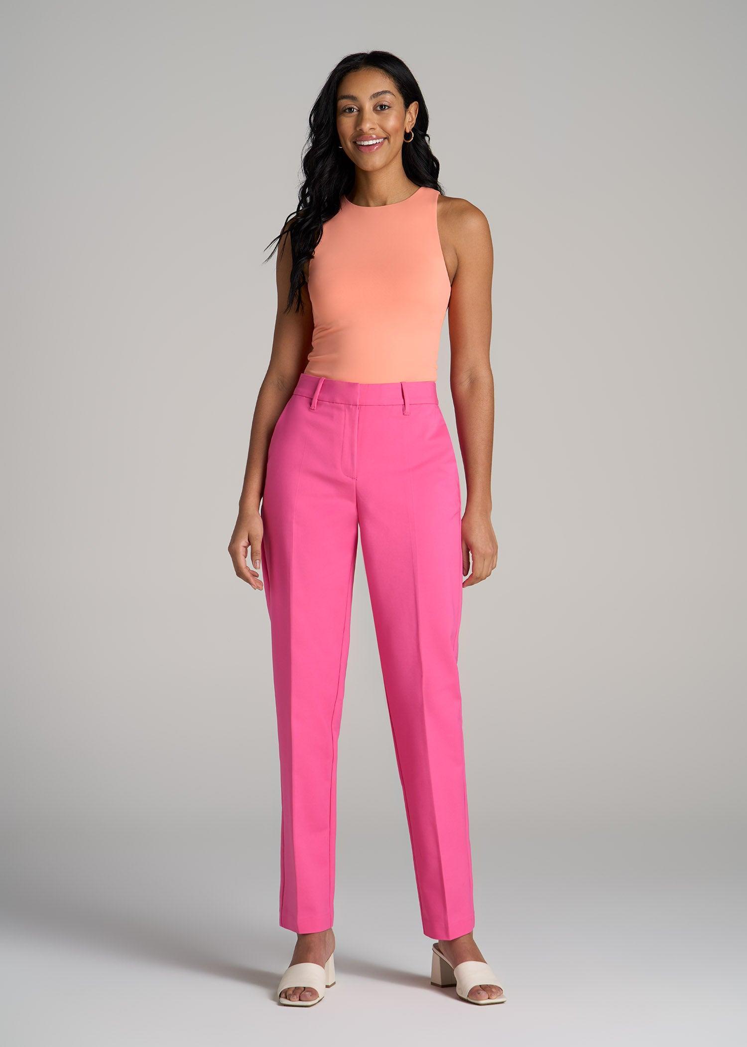 Flat Front Tapered Dress Pants for Tall Women in Cosmo Pink Product Image