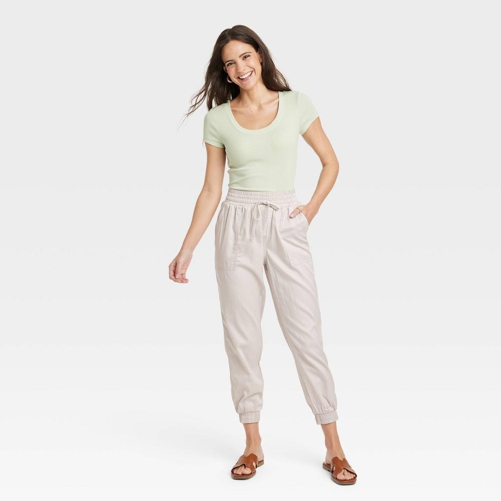 Womens High-Rise Modern Ankle Jogger Pants - A New Day Tan XL Product Image