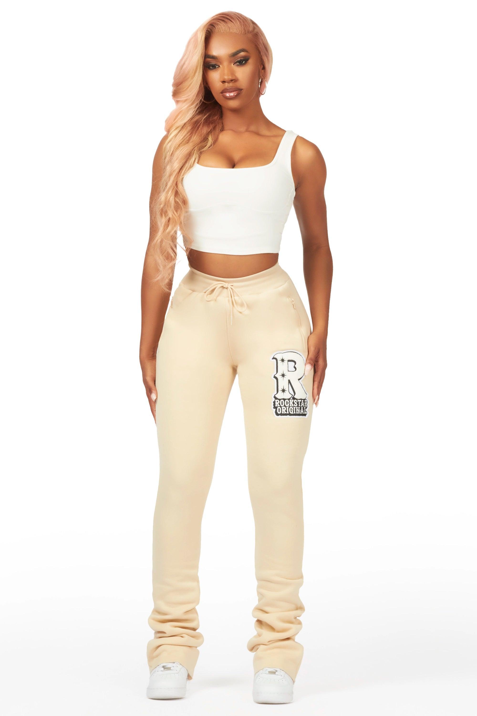 Fernanda Beige Super Stacked Track Pant Female Product Image