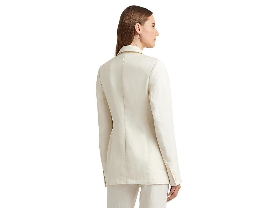 LAUREN Ralph Lauren Double-Breasted Linen-Blend Twill Blazer (Mascarpone Cream) Women's Clothing Product Image