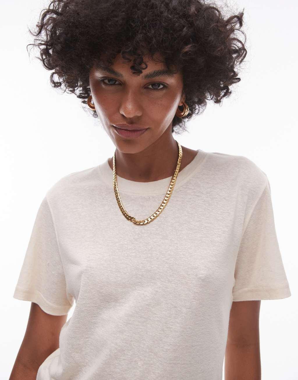 Topshop linen tee in stone Product Image