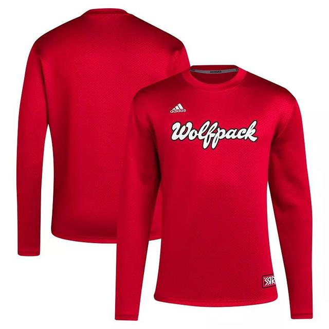 Mens adidas Red NC State Wolfpack Reverse Retro Baseball Script Pullover Sweatshirt Product Image