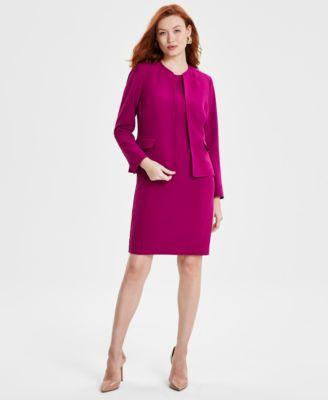 Kasper Womens Open Front Jacket Princess Seam Sheath Dress Product Image