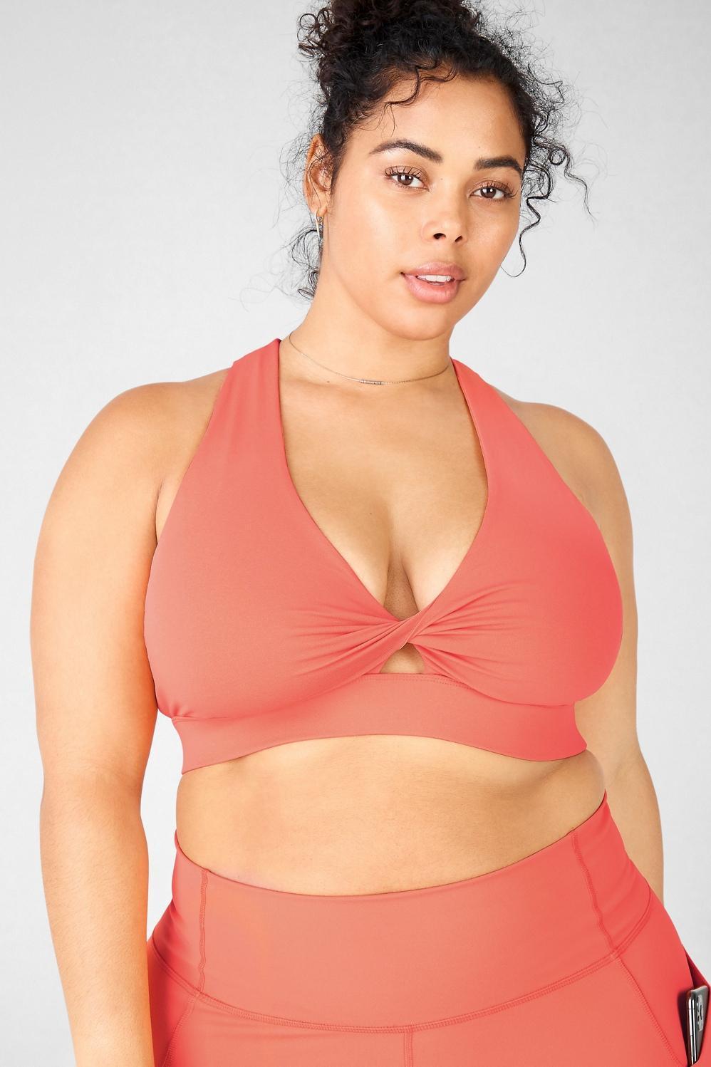 Fabletics Oasis Twist Sports Bra Womens Coral Haze plus Size 4X Product Image