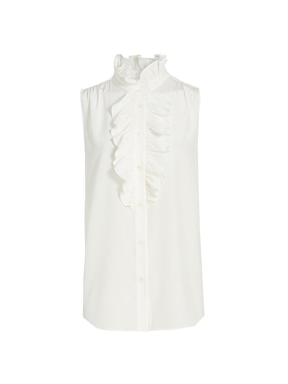 Womens Ruffled Silk Sleeveless Blouse Product Image