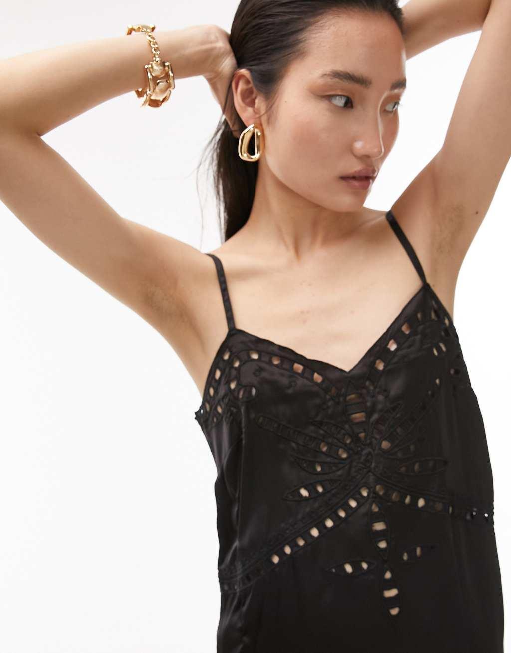 Topshop cami slip dress with cut out detailing in black Product Image