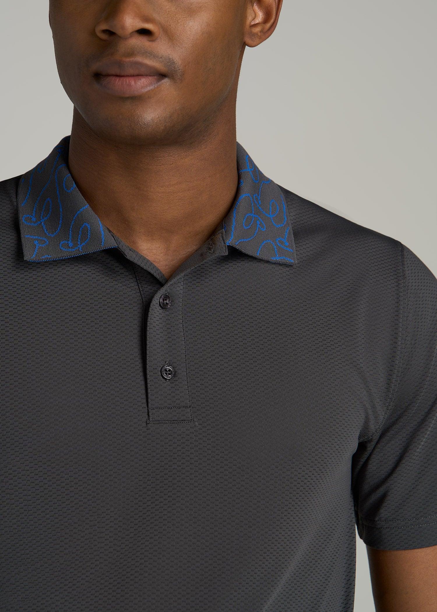 Jacquard Knit Collar Golf Polo Shirt for Tall Men in Steel Grey Male Product Image