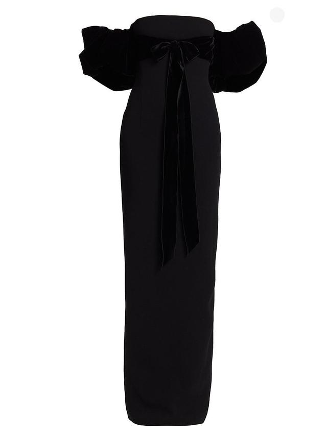 Womens Velvet Strapless Puff-Sleeve Column Gown Product Image