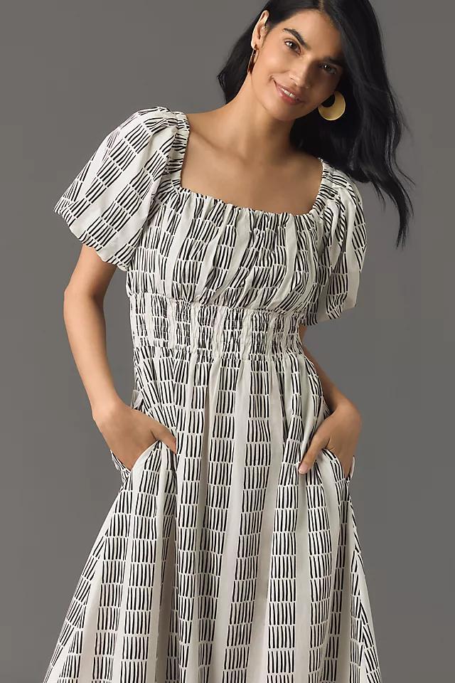 Maeve Puff-Sleeve Square-Neck Smocked Midi Dress Product Image