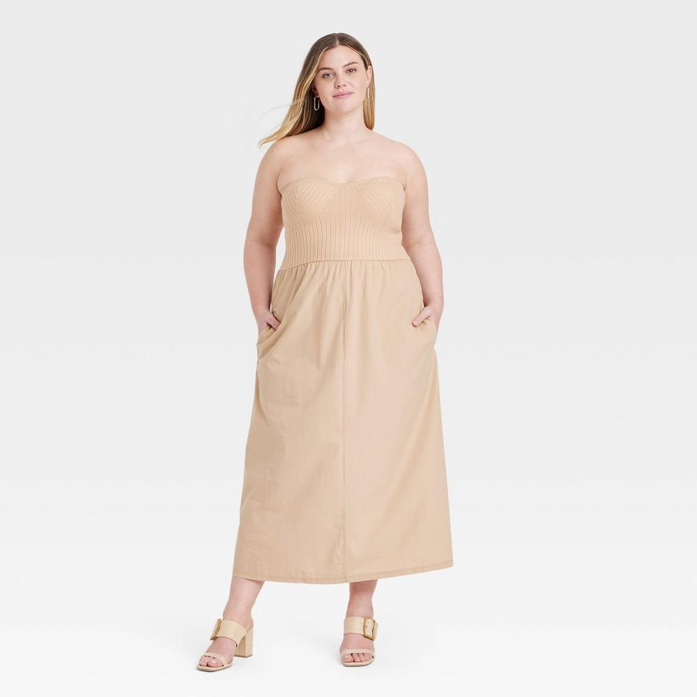 Womens Strapless Midi Sweater Dress - Universal Thread Tan 1X Product Image