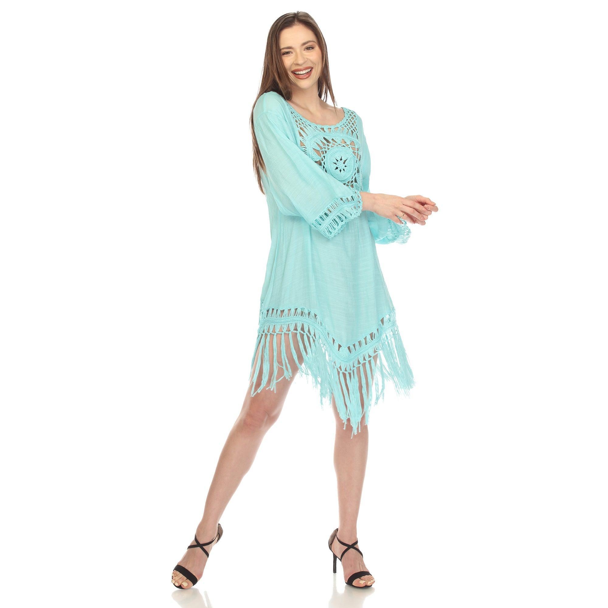 Crocheted Fringed Trim Dress Cover Up - Plus Product Image