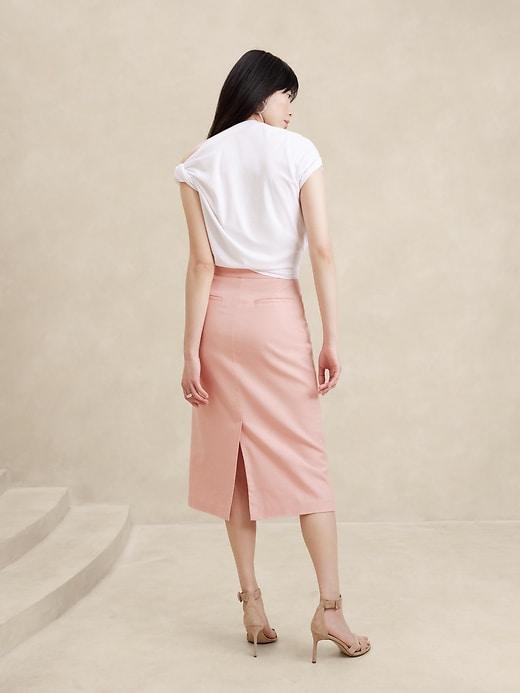 Linen-Blend Herringbone Midi Skirt Product Image