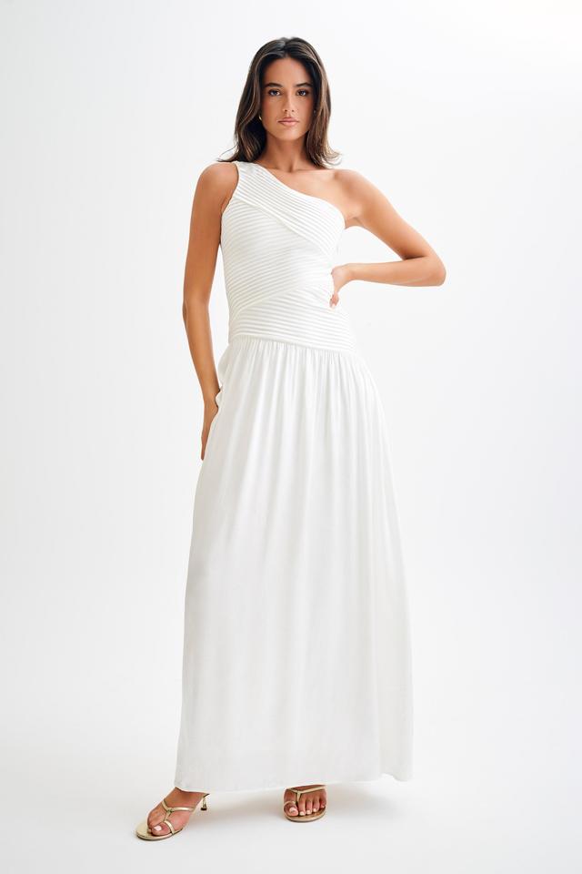 Jenna One Shoulder Pleated Maxi Dress - Ivory Product Image