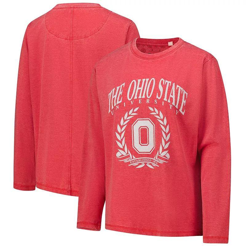 Womens Pressbox Scarlet Ohio State Buckeyes Chandler Olive Leaf Arch Long Sleeve T-Shirt Product Image