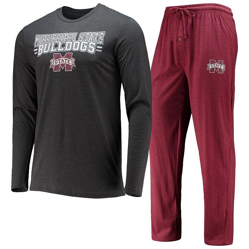 Mens Concepts Sport Maroon/Heathered Charcoal Mississippi State Bulldogs Meter Long Sleeve T-Shirt & Pants Sleep Set Product Image