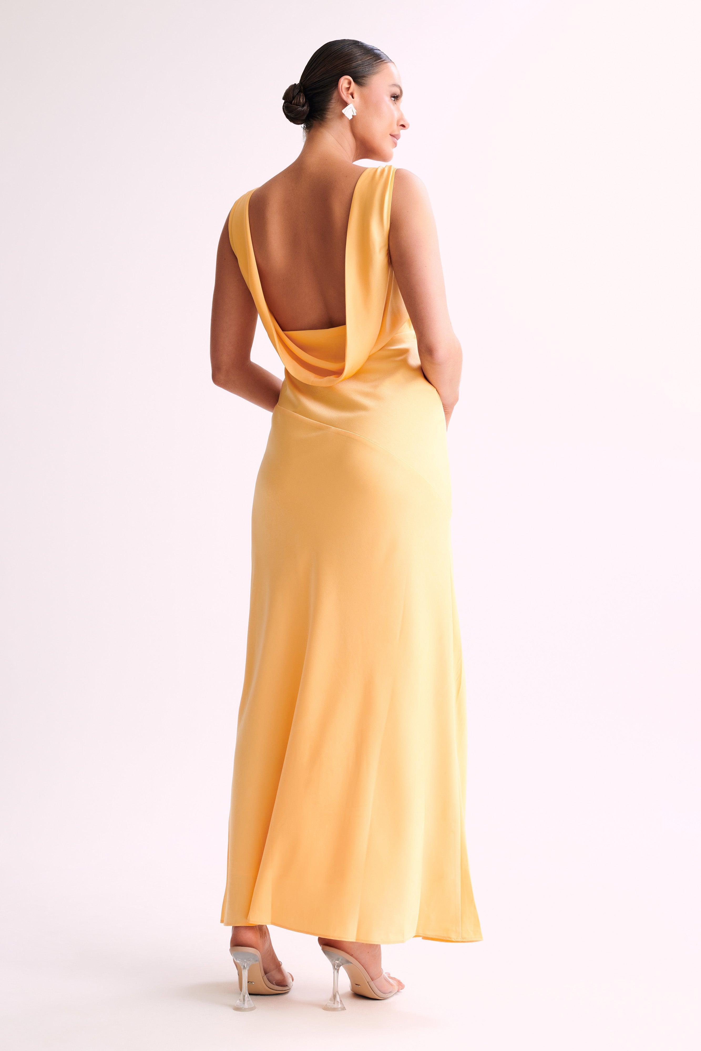 Nadia Maxi Satin Dress With Back Cowl - Lemon Product Image