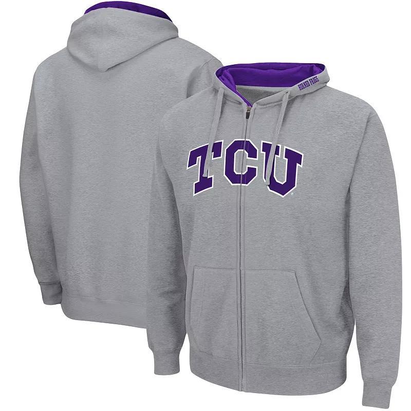 Mens Colosseum Heathered Gray TCU Horned Frogs Arch & Logo 3.0 Full-Zip Hoodie Product Image