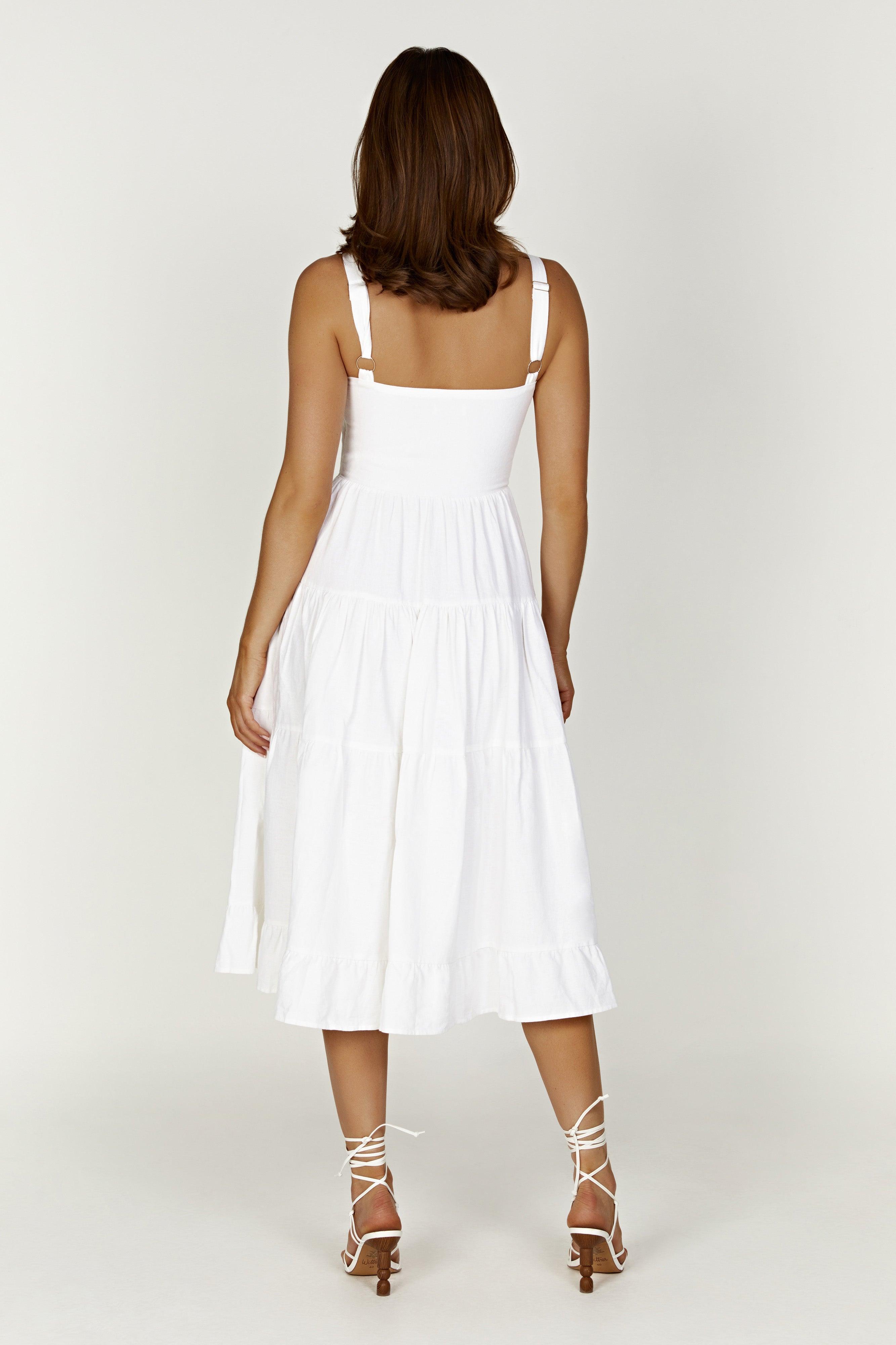 Adriana Linen Midi Dress - White Product Image