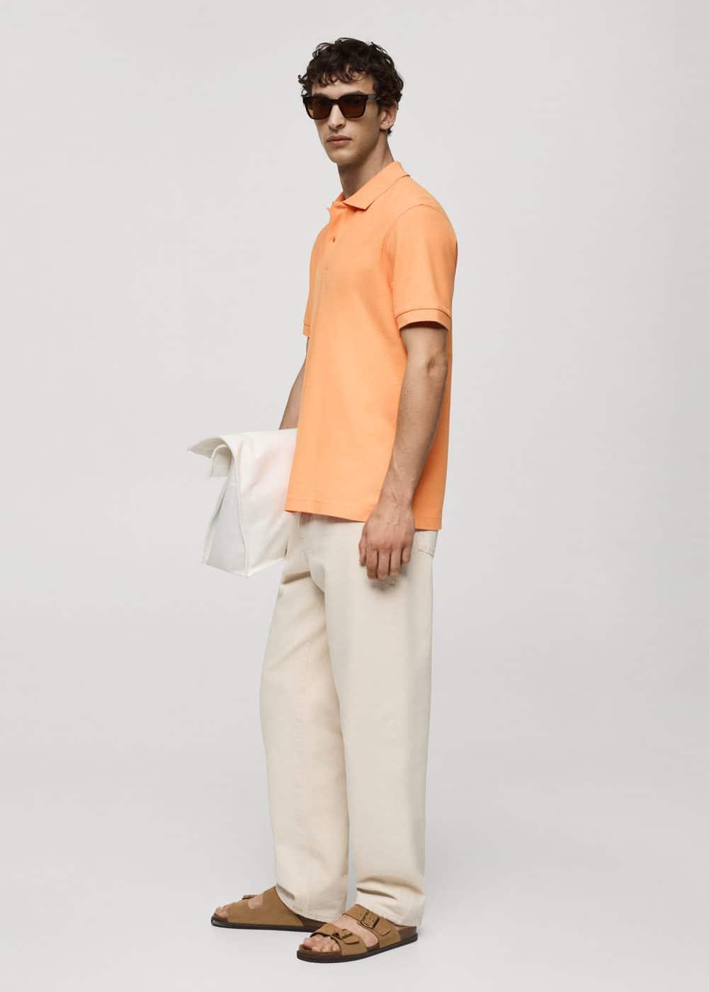 MANGO MAN - 100% cotton pique polo shirt pastel orangeMen Product Image