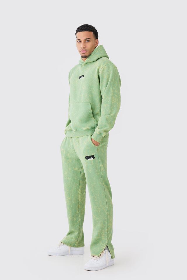 Mens Green Man Washed Hooded Tracksuit, Green Product Image