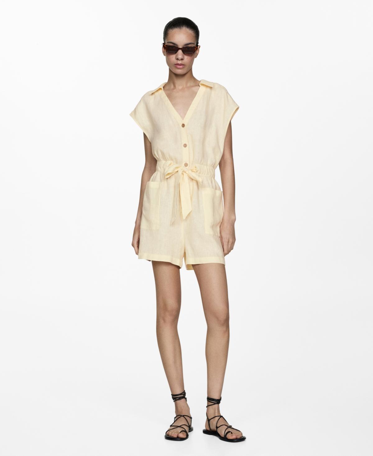 Mango Womens Bow Detail Linen Jumpsuit Shorts Product Image