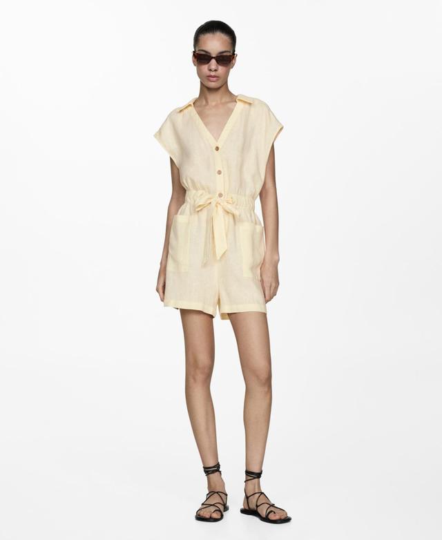 Women's Bow Detail Linen Jumpsuit Shorts Product Image