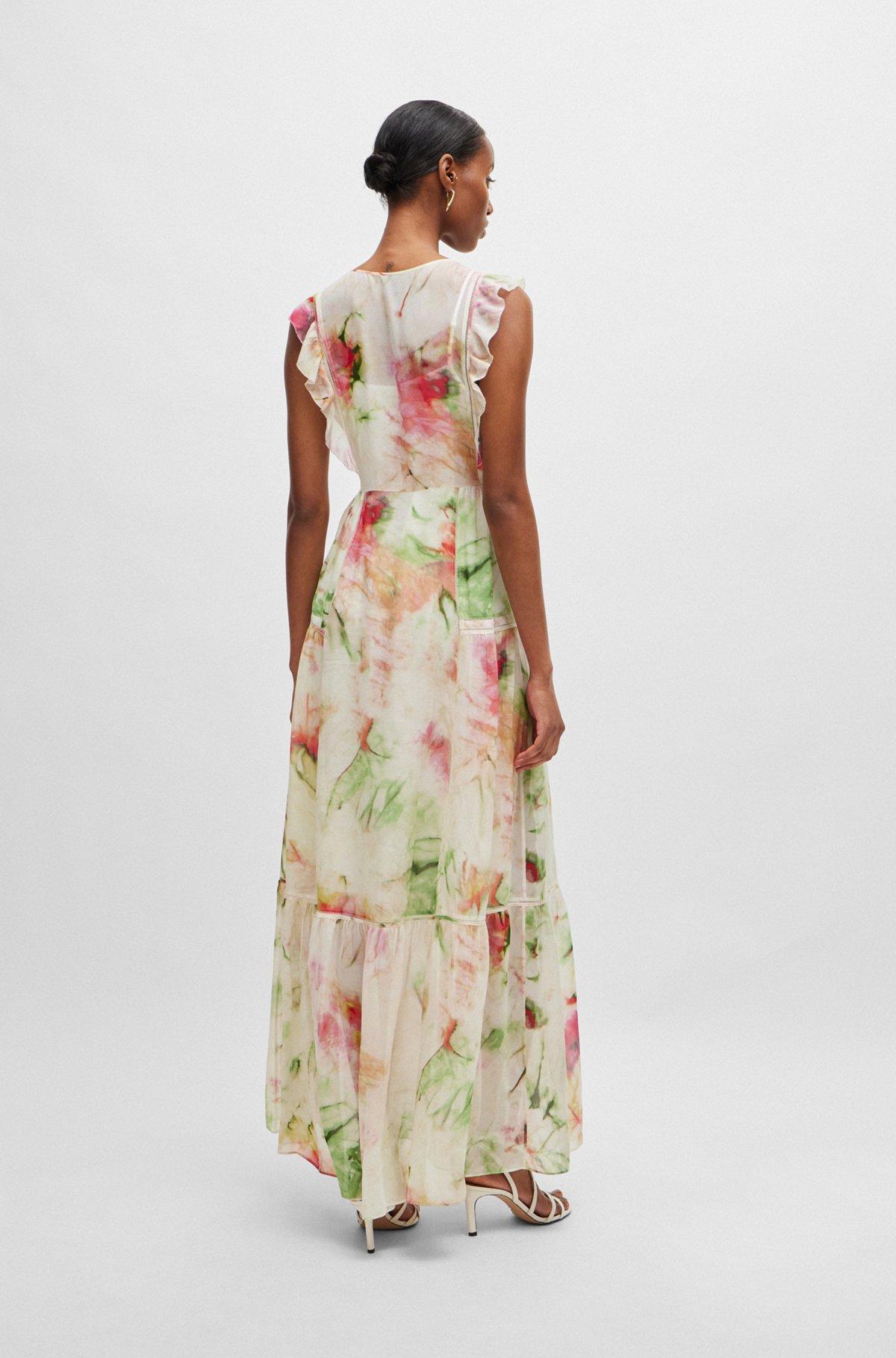 Printed dress in crinkle crepe with lace details Product Image