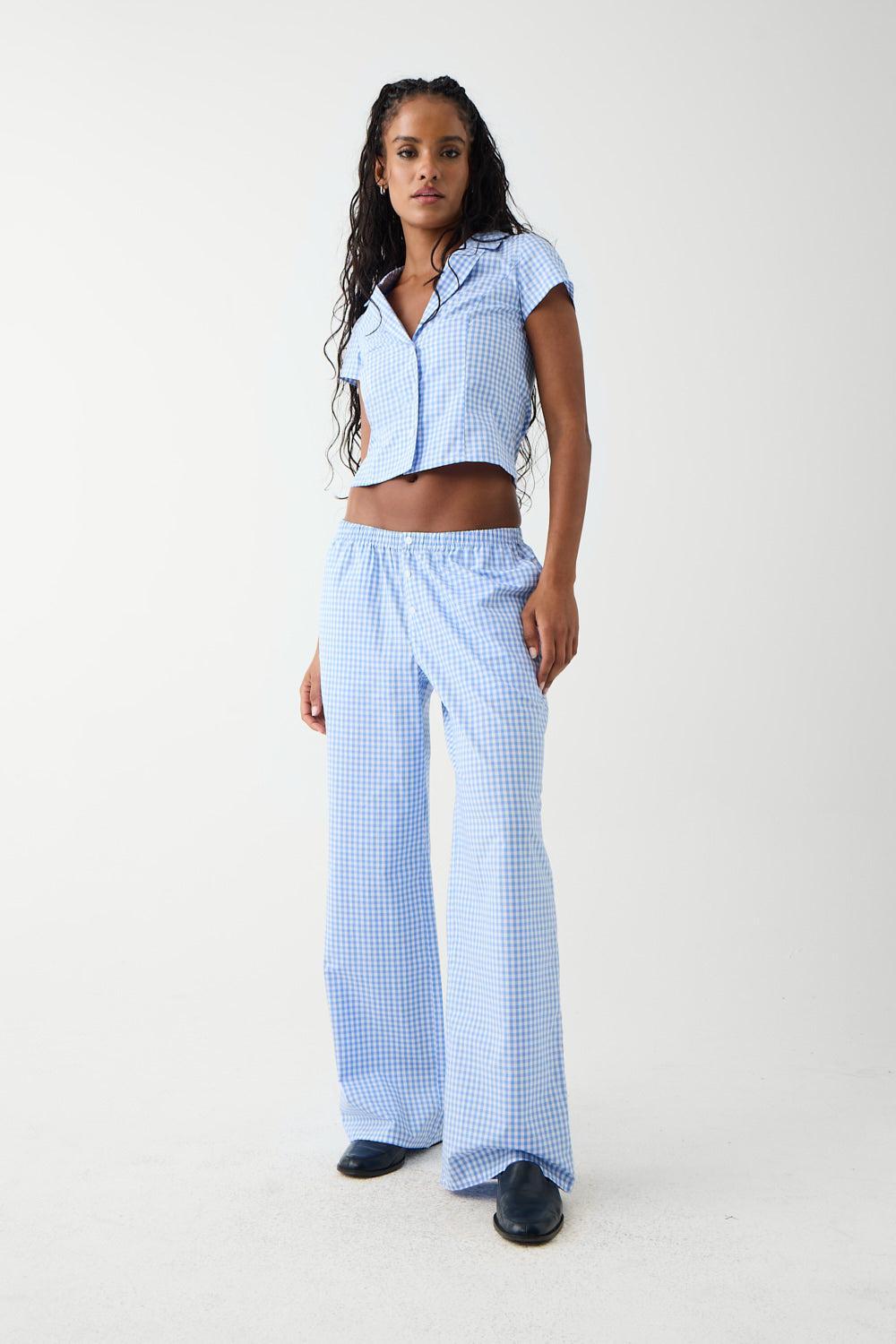 Raleigh Cotton Pant - Cloud Gingham Product Image