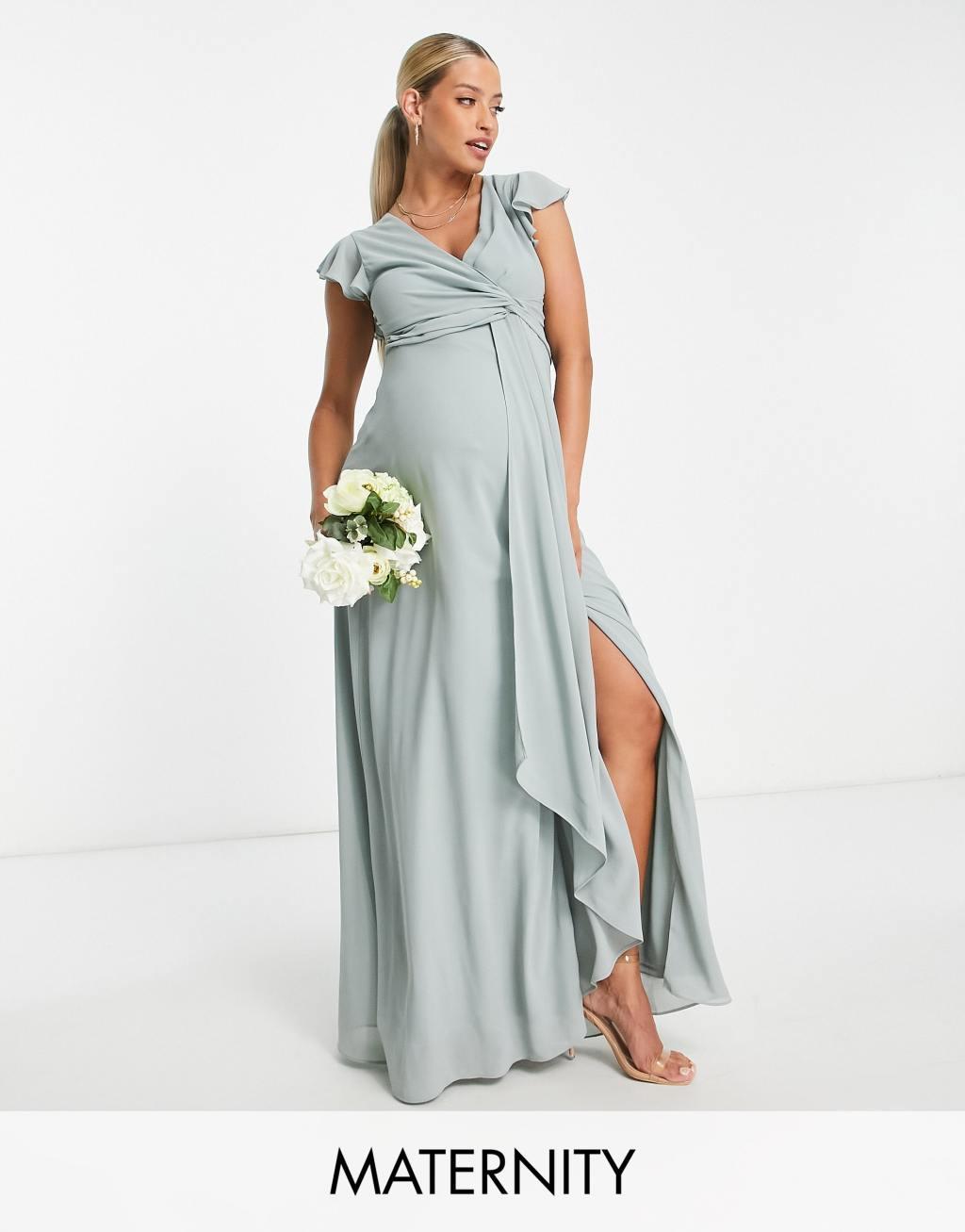 TFNC Maternity bridesmaid flutter sleeve ruffle detail maxi dress Product Image