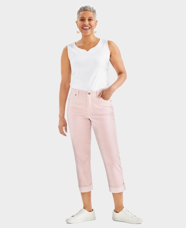 Style & Co Womens Striped Mid-Rise Curvy Capri Pants, Created for Macys Product Image