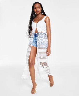 Women's Lace Duster & Distressed Denim Shorts  Product Image