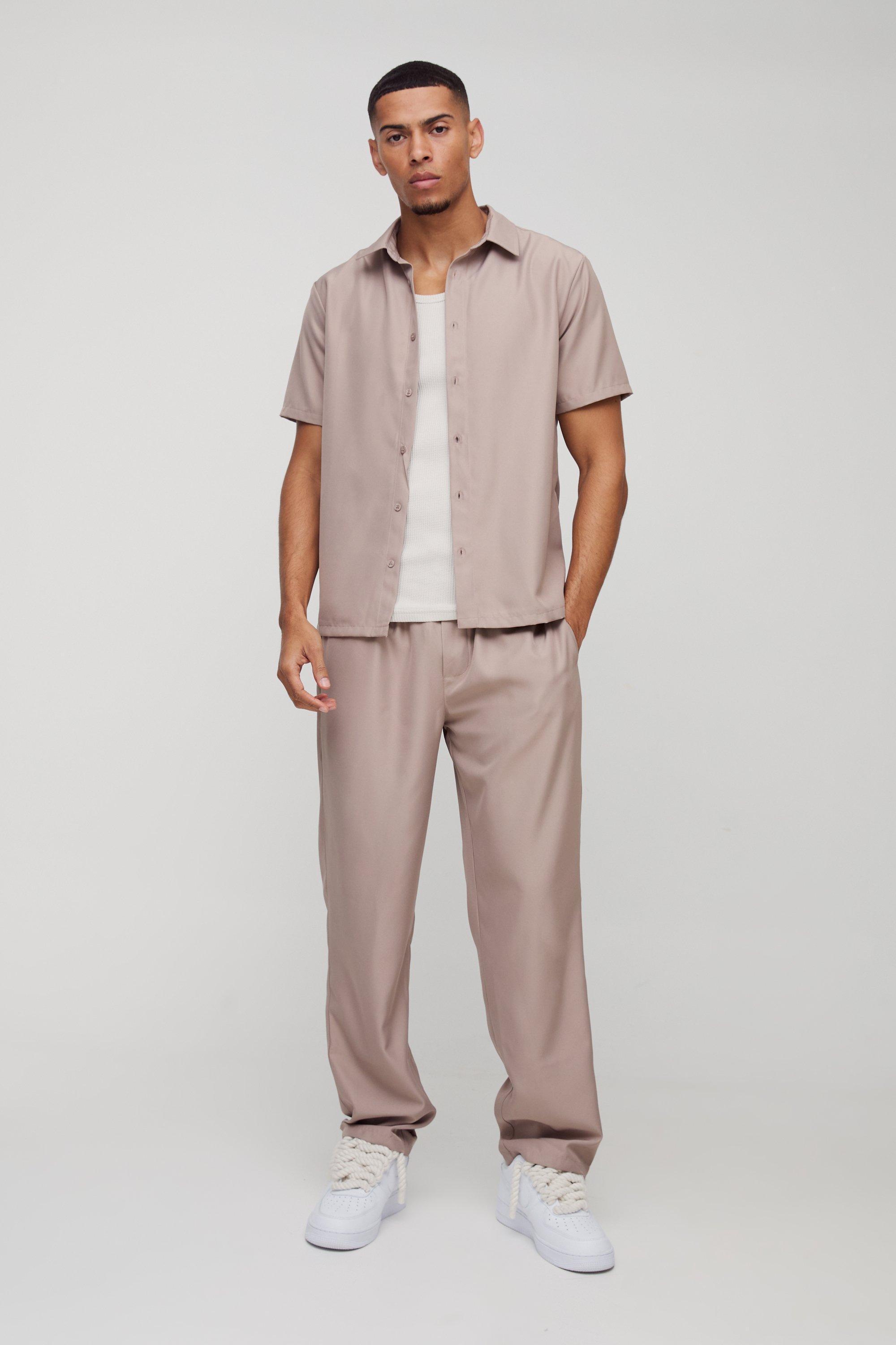 Short Sleeve Soft Twill Smart Shirt & Trouser Set | boohooMAN USA Product Image