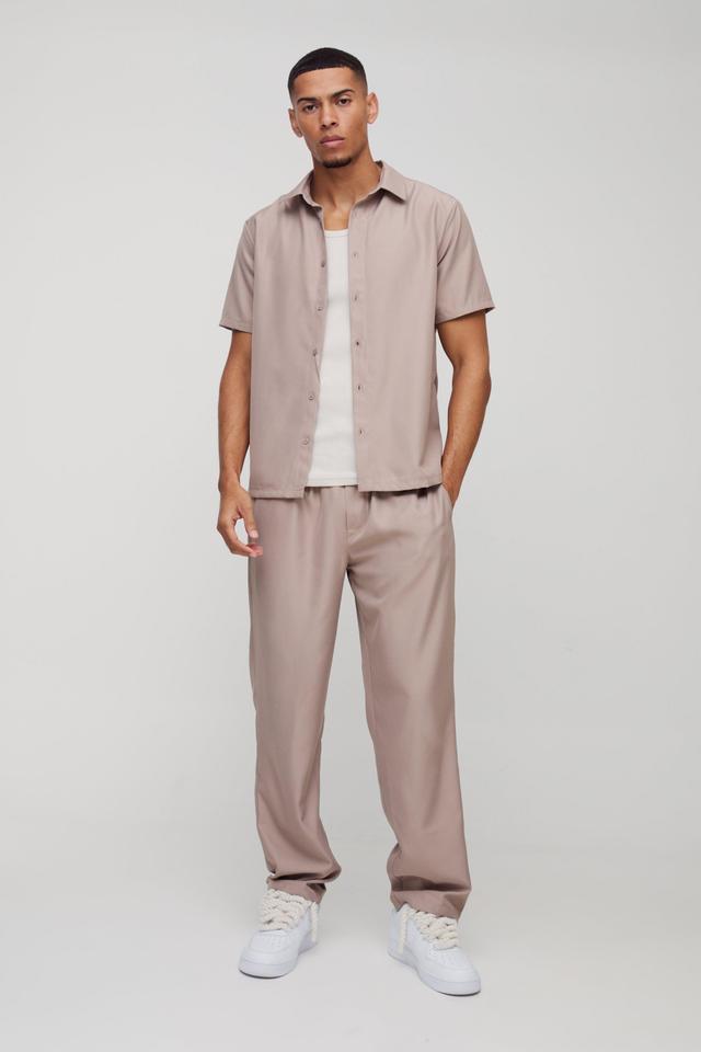 Short Sleeve Soft Twill Smart Shirt & Trouser Set | boohooMAN USA Product Image