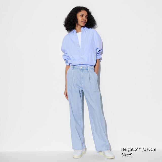 Womens Drapey Denim Pleated Pants Blue XS UNIQLO US Product Image