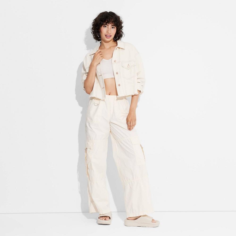 Womens Mid-Rise Wide Leg Cargo Pants - Wild Fable Off-White M Product Image