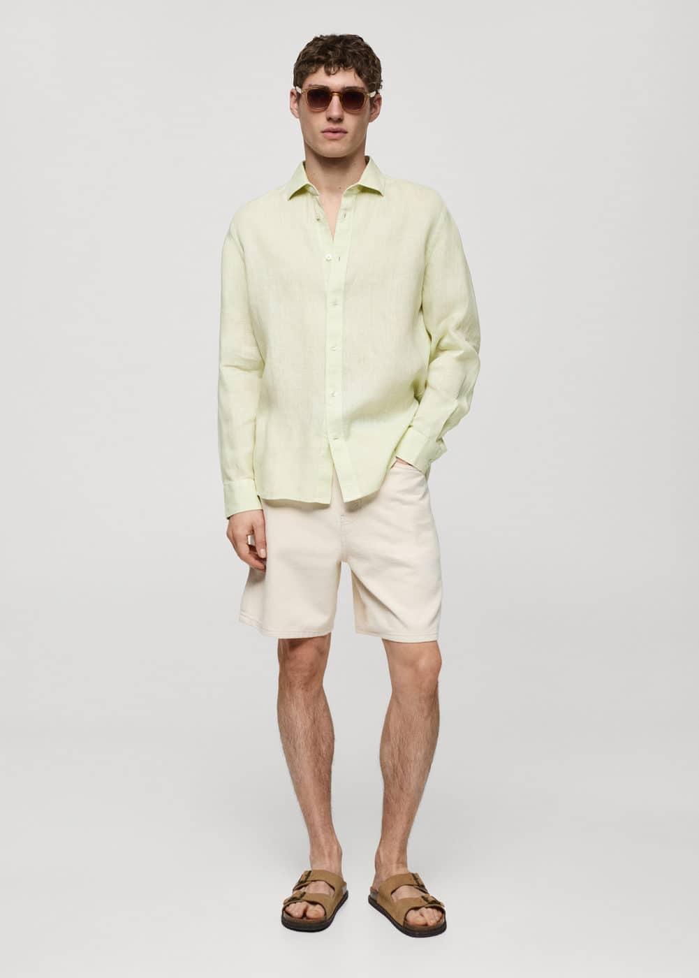 MANGO MAN - Classic fit 100% linen shirt mint greenMen Product Image