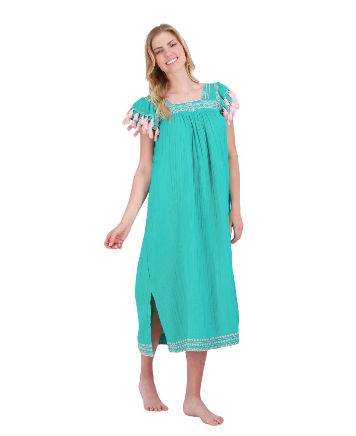 Mer St. Barth Womens Maxi Sandrine Dress Ocean Embroidery Product Image