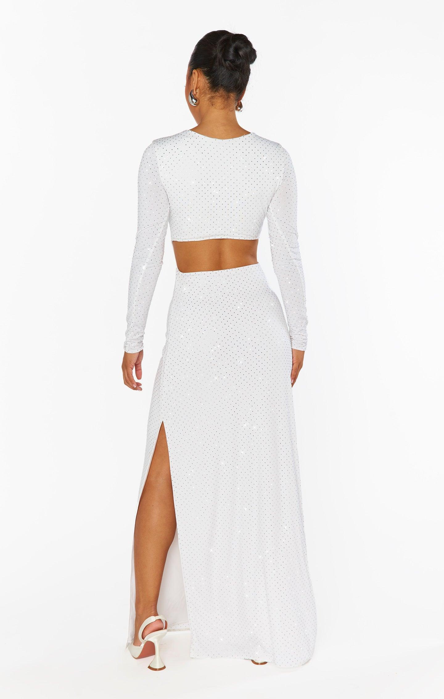 The Sleek Maxi Dress ~ White Rhinestone Spandy Product Image