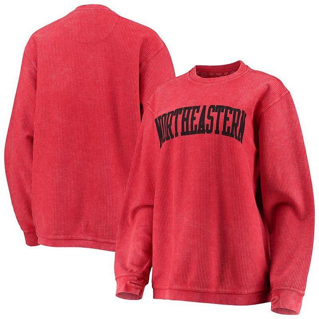 Womens Red Northeastern Huskies Comfy Cord Vintage-Like Wash Basic Arch Pullover Sweatshirt Product Image