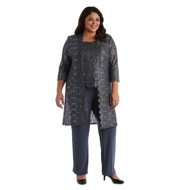 R  M Richards Plus Size Scoop Neck 34 Sleeve Scallop Glitter Lace Duster 3 Product Image