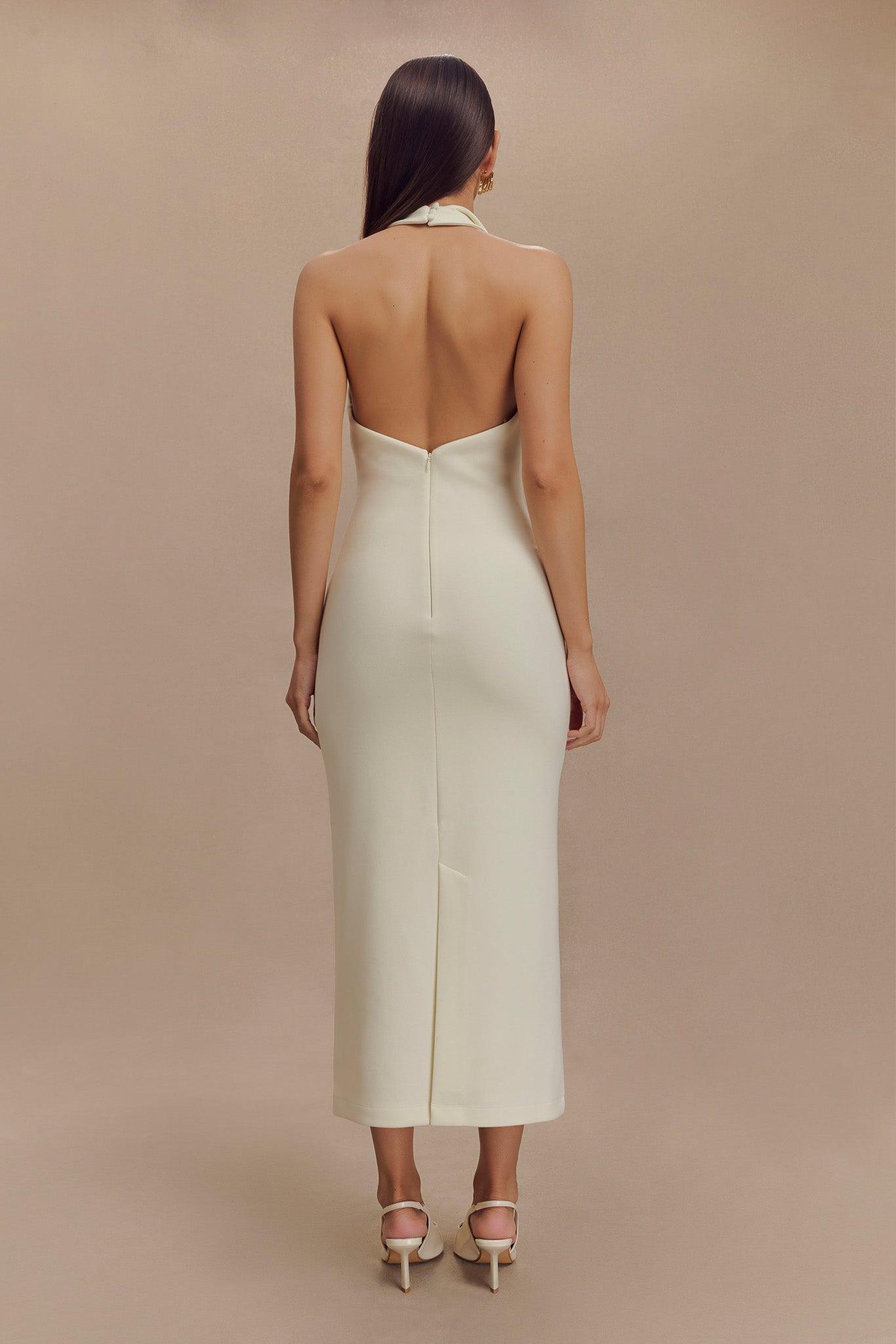 Annita Crepe Halter Midi Dress - Ivory Product Image